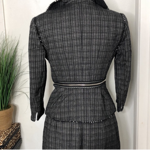 Kay Unger Tweed Skirt Suit Black White Moto Accent Size 10 - Picture 4 of 11